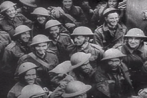 Rescued British troops gathered in a ship at Dunkirk.