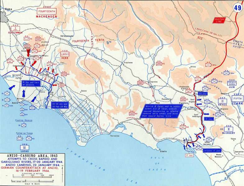 Force dispositions at Anzio and Cassino January/February 1944