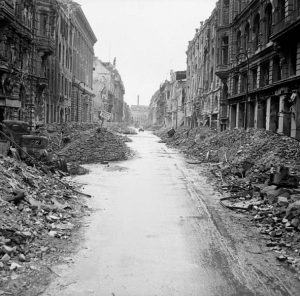 Scene of destruction in a Berlin street just off the Unter den Linden. Date3 July 1945